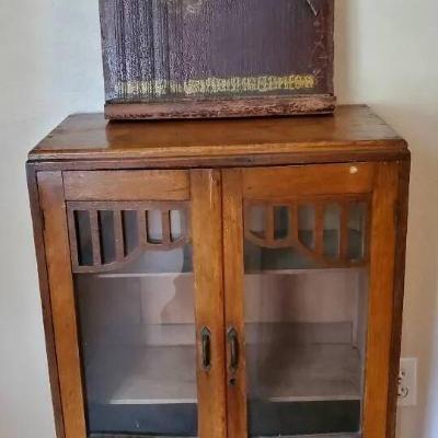 Ko133v mission arts and crafts cabinet with antique mandolin harp