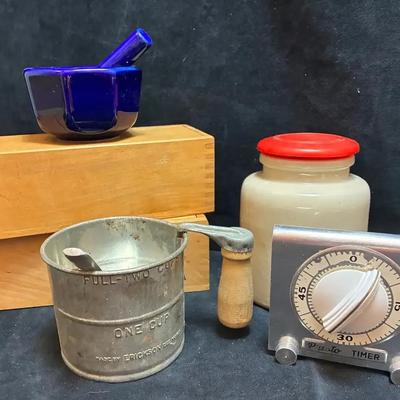 Vintage presto kitchen timer and japanese mortar pestle
