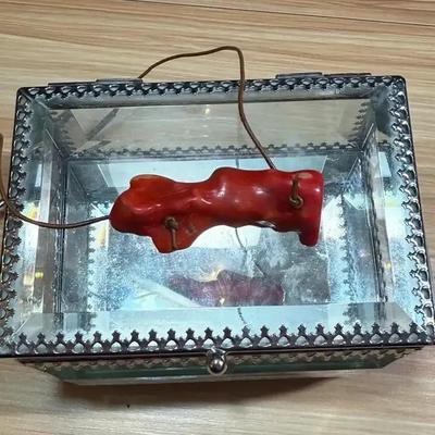 Red coral pendant necklace with nicole miller trinket box