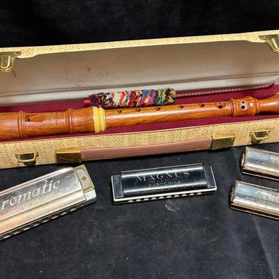 Hohner wood recorder and harmonicas