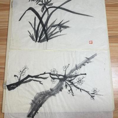 Two japanese ink paintings on paper