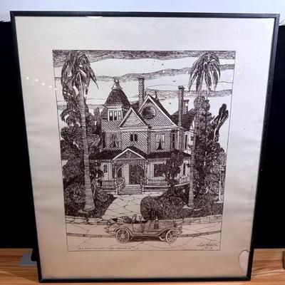 Leo politi lithograph of sj lewis mansion