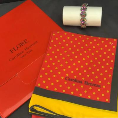Carolina Herrera Silk Scarf & Paparazzi Gilded Gardens Bracelet