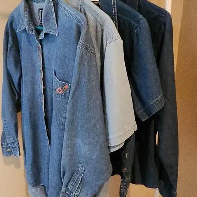 Vintage Vibe! Women's Blue Jean Denim Shirts, Size L - Some with Embroidery