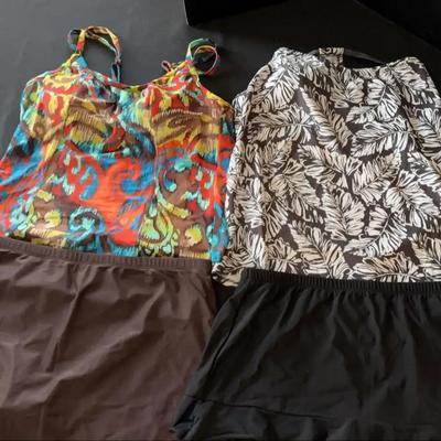 2 Women’s Swimsuits - Tankini with Skirt, St John’s Bay, Merona, Aqua Green - Size 14/L
