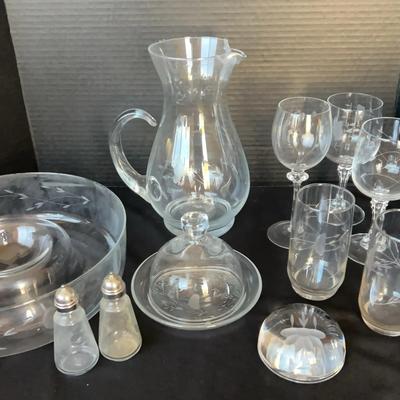 Vintage Princess House Heritage Crystal Collection - Floral Daisy Pitcher, Cheese Plate, Wine