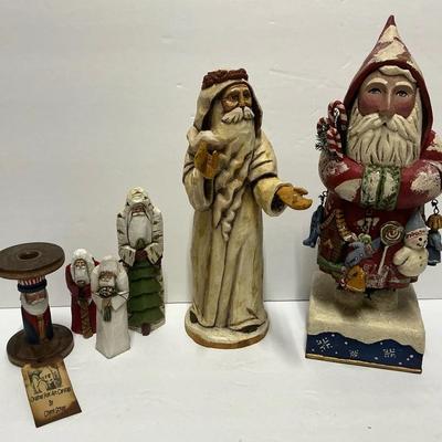 Hand Carved Wooden Santas incl. Cheryl Schley, A. Costanza, & More