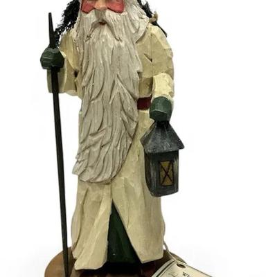 Whimsical Whittler White Lantern Santa Hand Carved Wood