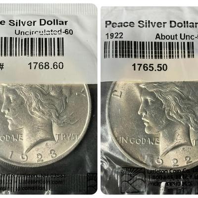 2 Peace Silver Dollars (1922, 1923)