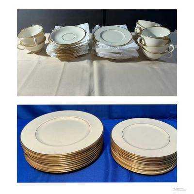 Lenox Mansfield Cups, Saucers, Bread plates, Salad & Dinner Plates place setting for 10