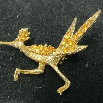 10k Gold Roadrunner Brooch