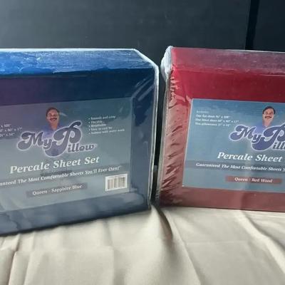 Queen Size Sheet Set My Pillow Redwood And Sapphire Blue 