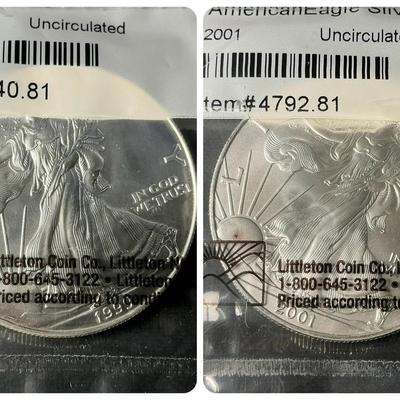 2 American Silver Eagles (1999, 2001)