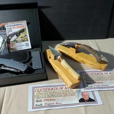 Deer Antler, Buffalo Bone And Holtzman Knives 