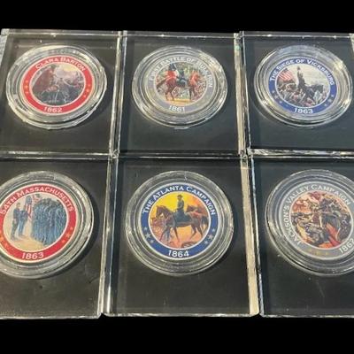 Civil War Commemorative .999 Silver Half oz Painted Coins 