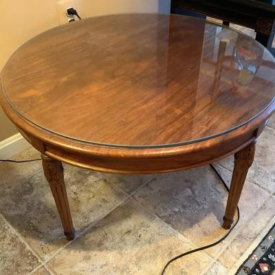 Round Wooden Glass Topped Table