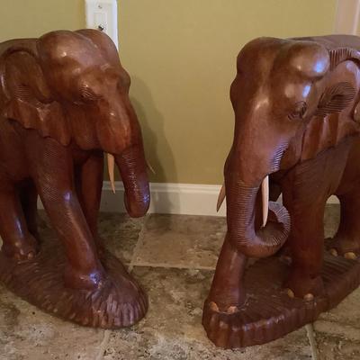 Pair Of Wooden Elephants
