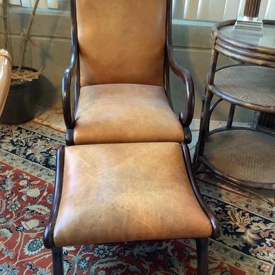 Leather Style Armchair W/Ottoman