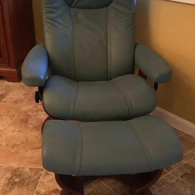 Green Leather Look Chair W/Ottoman