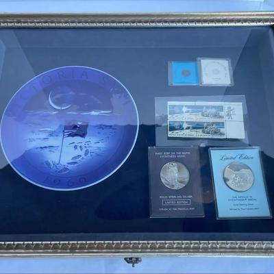 Moon Walk 1969 Shadow Box With Sterling Silver Coins & Stamps