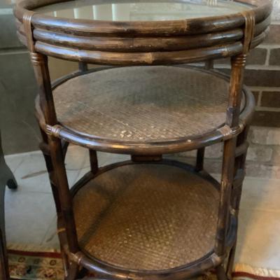 Rattan Glass Topped Side Table