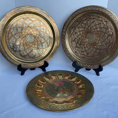 Trio Of Middle Eastern Brass Decorative Plates