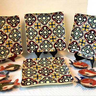 Pier 1 Square Colorful Dishes & Mini Fishes