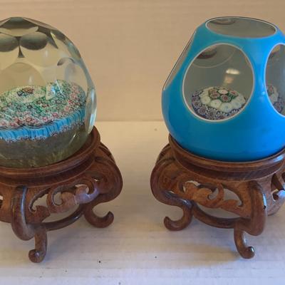 Millefiori Glass Paperweights With Stands