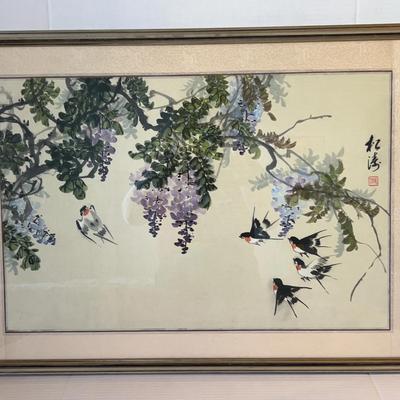 Asian Themed Water Color With Birds