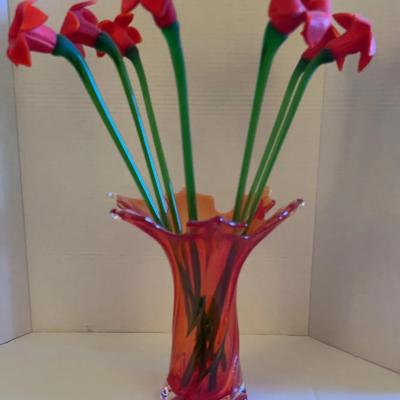 Murano Glass Vase And Flowers