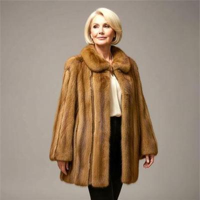 Lot 008  
Natural Mink Car Coat with Leather Panels