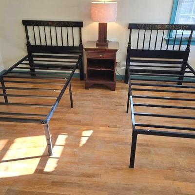 Pair of Vintage Hitchcock Style Twin Headboards Modern Metal Base