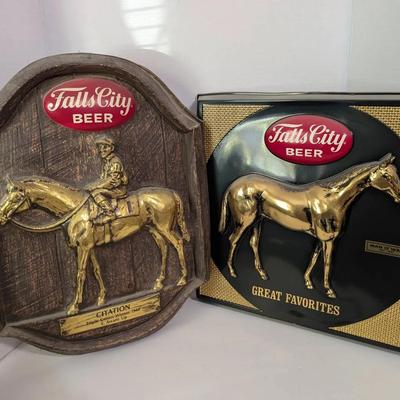 2 Falls City Beer Signs w/ Race Horses