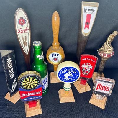 10 Collectible Beer Taps-Budweiser, Schlitz, Rolling Rick, Stroh’s, Molson