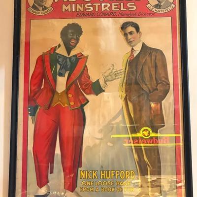 Antique Al G. Field Minstrel Framed Lithography 
