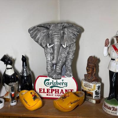 Old Crow, Carlsberg Elephant Malt Liquor, Beam, Nassau Royal, Heineken Decanters & Advertisements 