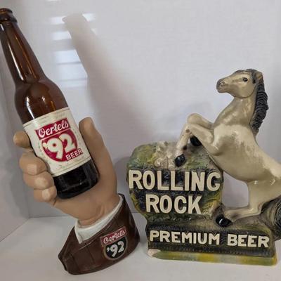 Rolling Rock & Ortels Chalkware Beer Signs
