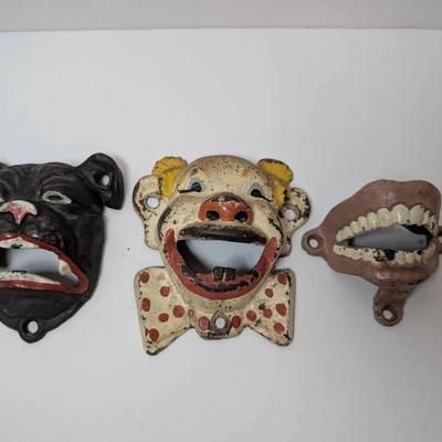 3 Cast Iron Wall Mounted Bottle Openers