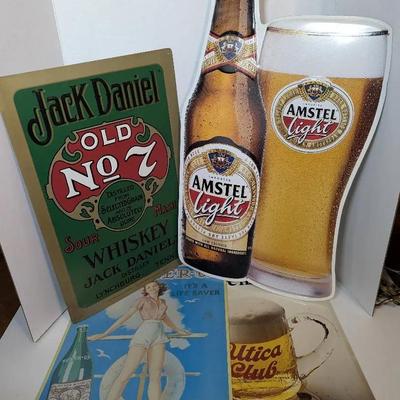 4 Metal Beer & Whiskey Signs
