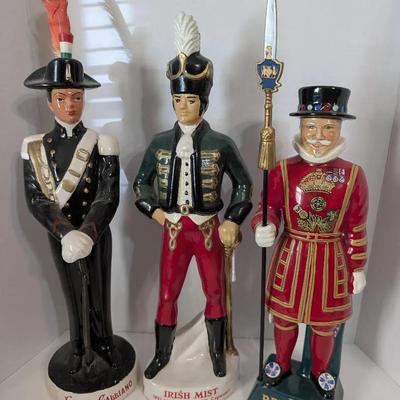 3 Figural Liquor Decanters...Beefeater, Irish Mist...