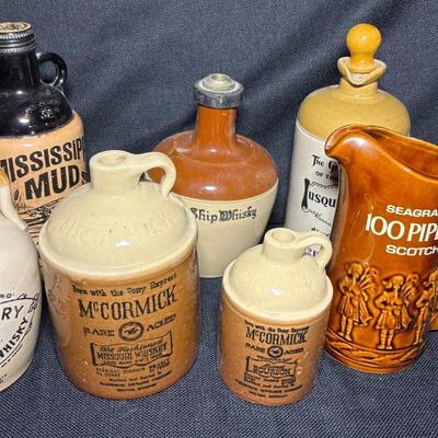 6 Vintage Whiskey Crock Jugs