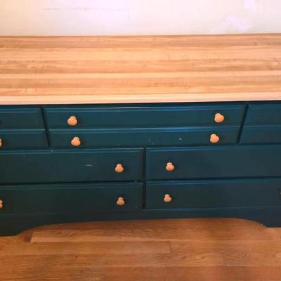 90s 7 Drawer Wooden Dresser Painted Green 