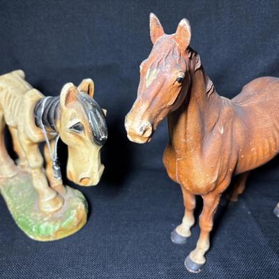 Cast Iron Horse & Chalkware “Old Paint” Horse