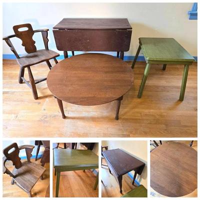 Primitive Vintage 3 Tables & 1 Chair