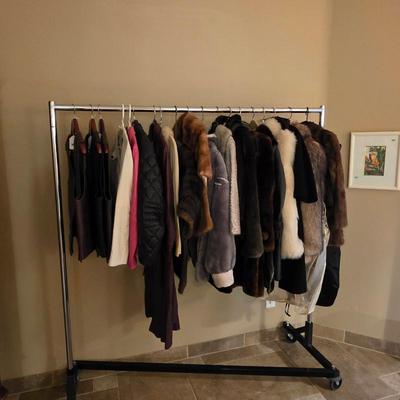 Luxurious fur coats, leather jackets, and leather vests