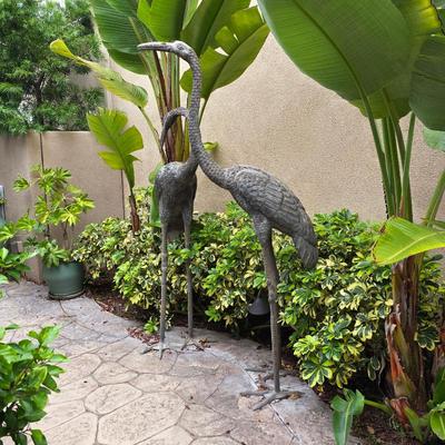 Bronze crane sculptures yard art