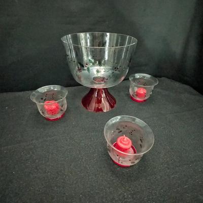 Pfaltzgraff Winterberry Trifle Bowl and Votive Candle set.