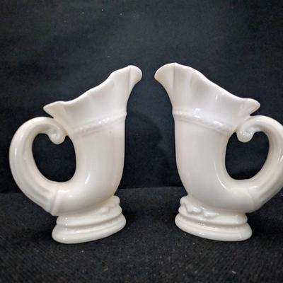 PAIR OF VINTAGE LENOX WHITE CORNUCOPIA VASES 7"