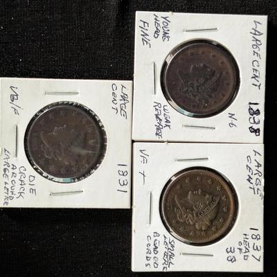 Large Cent Collection 1831-1838 3 PCS