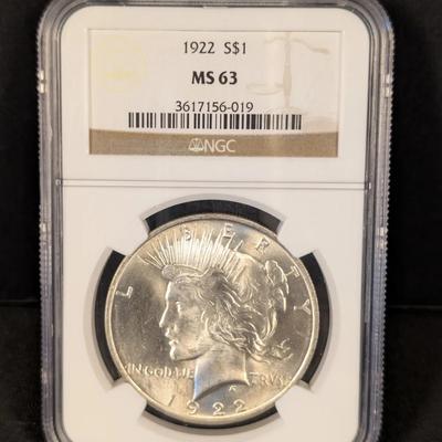 1922 Peace Dollar – NGC MS63 – Philadelphia Mint – 90% Silver